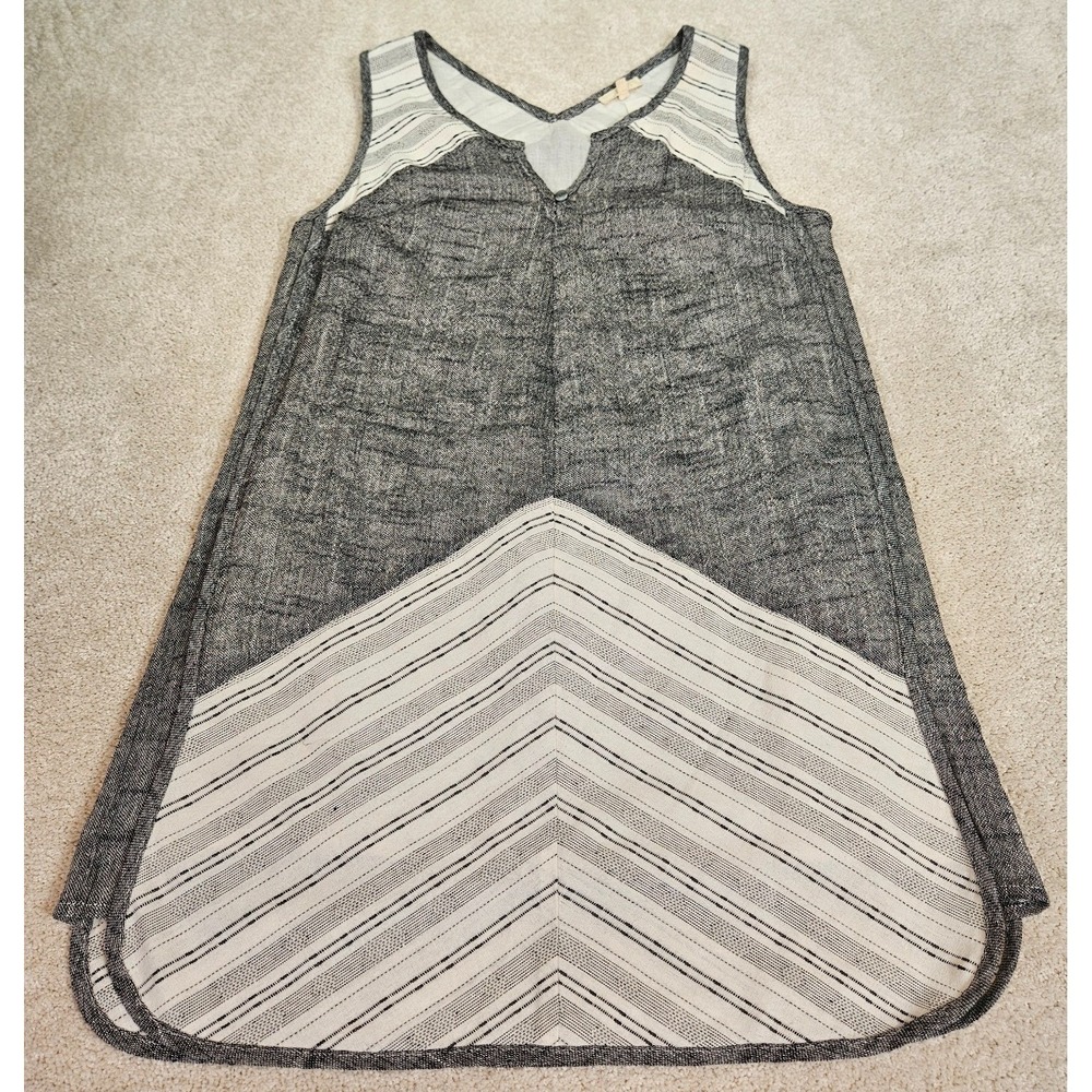 NWT's 100% Linen Shift Dress Women's L Gray Stripe Lined Boho Coastal Artisan